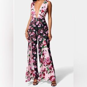 Bebe Floral Plunge Jumpsuit